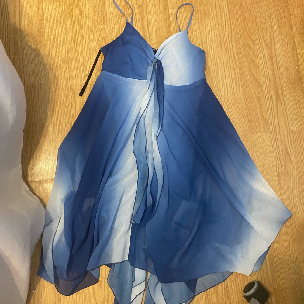 Flowy white and blue tie-die dress